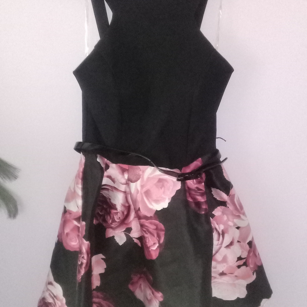Black & Pink Floral Midi Dress